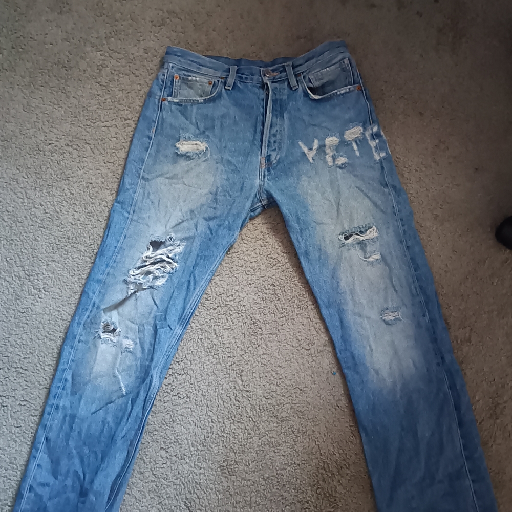 Vetements Blue Distressed Baggy Jeans